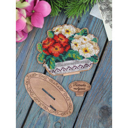 Вышивка крестом на деревянной основе "Примулы в горшке" 10*12*5 см SO-159