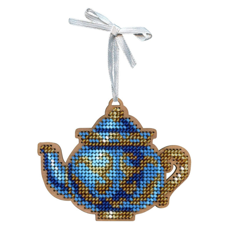 Вышивка крестом на деревянной основе Элегантный чайный сервиз. Чайник 8*10 см SO-154