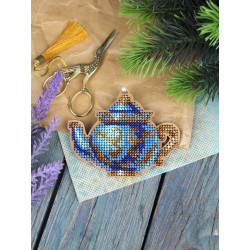 Cross-stich on wooden base"An elegant tea set. Teapot" 8*10 cm SO-154