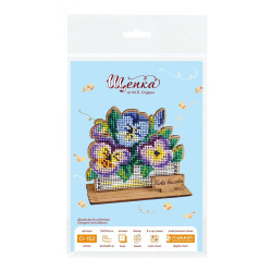 Вышивка крестом на деревянной основе "Анютины глазки в коробке" 10*11*6 см SO-152