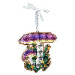 Cross-stich on wooden base"Christmas tree decoration. Russula" 8*7 cm SO-150