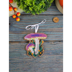 Cross-stich on wooden base"Christmas tree decoration. Russula" 8*7 cm SO-150