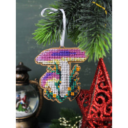 Cross-stich on wooden base"Christmas tree decoration. Russula" 8*7 cm SO-150