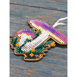 Cross-stich on wooden base"Christmas tree decoration. Russula" 8*7 cm SO-150