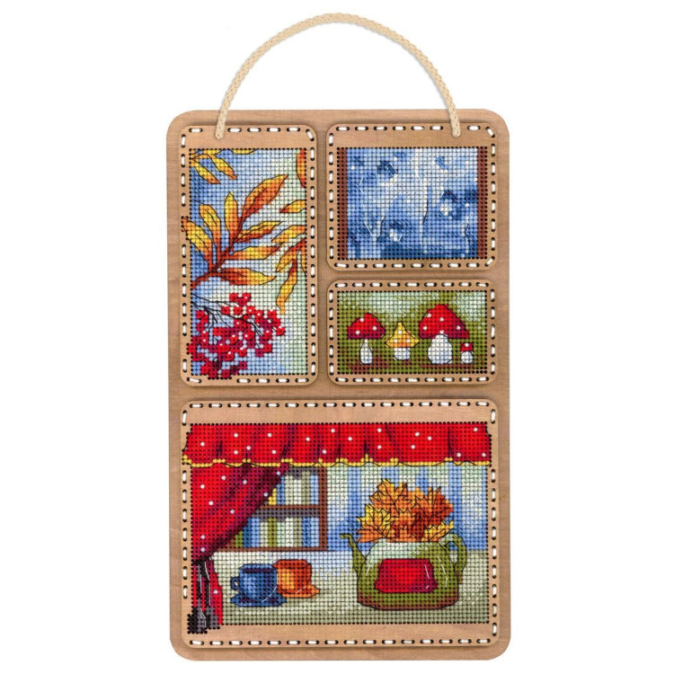 Вышивка крестом на деревянной основе "Осенний коллаж" 26*17 cm SO-126