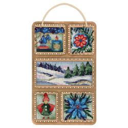 Cross-stich on wooden base "Winter collage" 26*17 cm SO-124