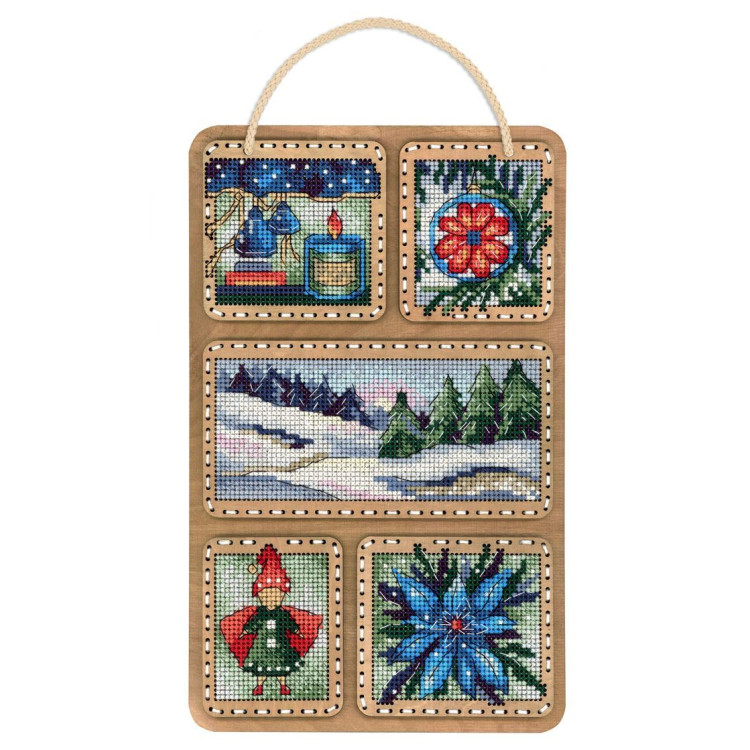 Вышивка крестом на деревянной основе "Зимний коллаж" 26*17 см SO-124