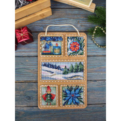 Cross-stich on wooden base "Winter collage" 26*17 cm SO-124