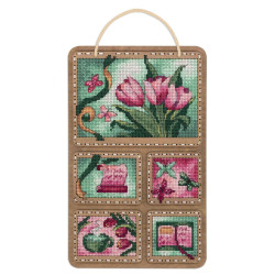 Cross-stich on wooden base "Spring collage" 26*17 cm SO-123