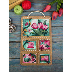 Cross-stich on wooden base "Spring collage" 26*17 cm SO-123