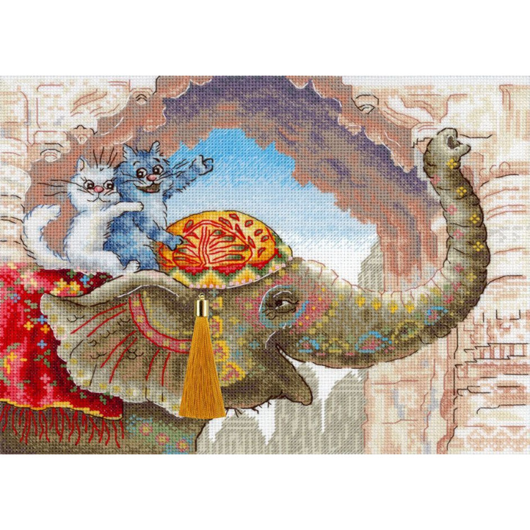 Набор для вышивания крестиком "Езда на слоне" 25*20 см SNV-1015