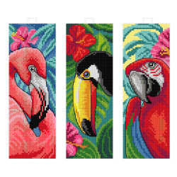 Counted cross-stitch kit on the plastic canvas. "Exotic Birds" set of 3 SA8724