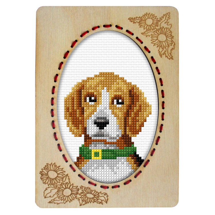 Counted cross stitch kit with plywood frame "Beagle"10,6 x 14,4 cm SA6668