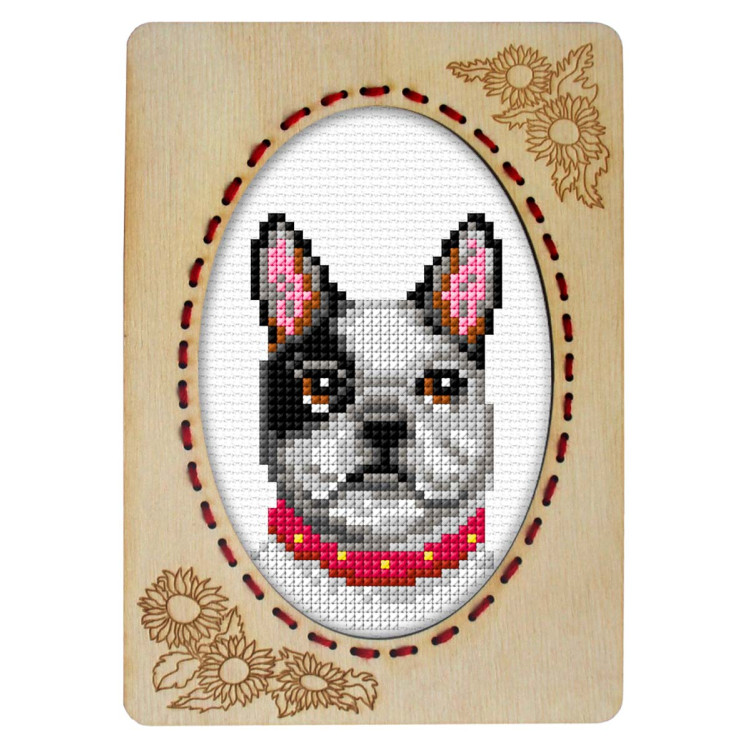 Counted cross stitch kit with plywood frame "Bulldog" 10,6 x 14,4 cm SA6667