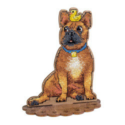 Kreuzstich auf Holzbasis "Französische Bulldogge und Ente" 14*12*7 cm SO-166