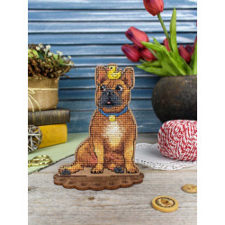 Kreuzstich auf Holzbasis "Französische Bulldogge und Ente" 14*12*7 cm SO-166