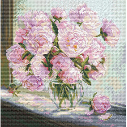 Kreuzstich-Set "Pfingstrosen am Fenster" 24,5 x 24,5 cm SANP-80