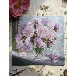 Kreuzstich-Set "Pfingstrosen am Fenster" 24,5 x 24,5 cm SANP-80