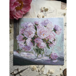 Kreuzstich-Set "Pfingstrosen am Fenster" 24,5 x 24,5 cm SANP-80