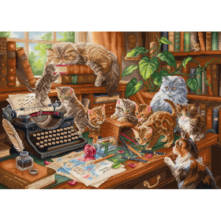Cross stitch kit "Playful Paws Workshop" 45 × 32 cm SLETIL9992