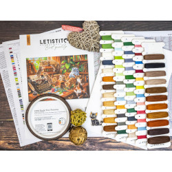 Cross stitch kit "Playful Paws Workshop" 45 × 32 cm SLETIL9992