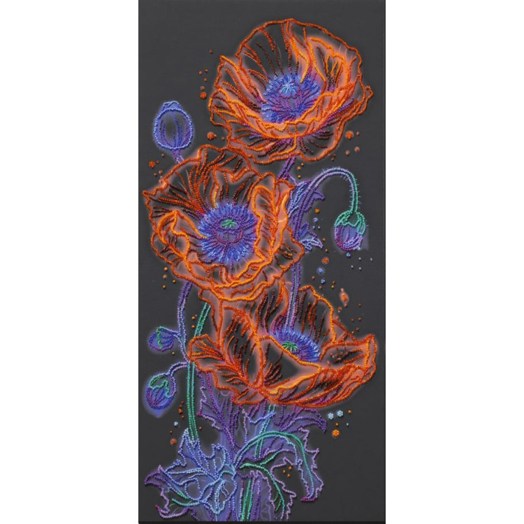 Main Bead Embroidery Kit "Neon poppies" 26 x 53 cm AAB-982