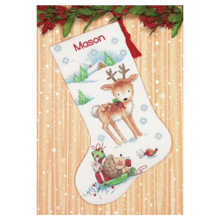 Cross stitch kit "Reindeer & Hedgehog Stocking" 40 cm D70-08978