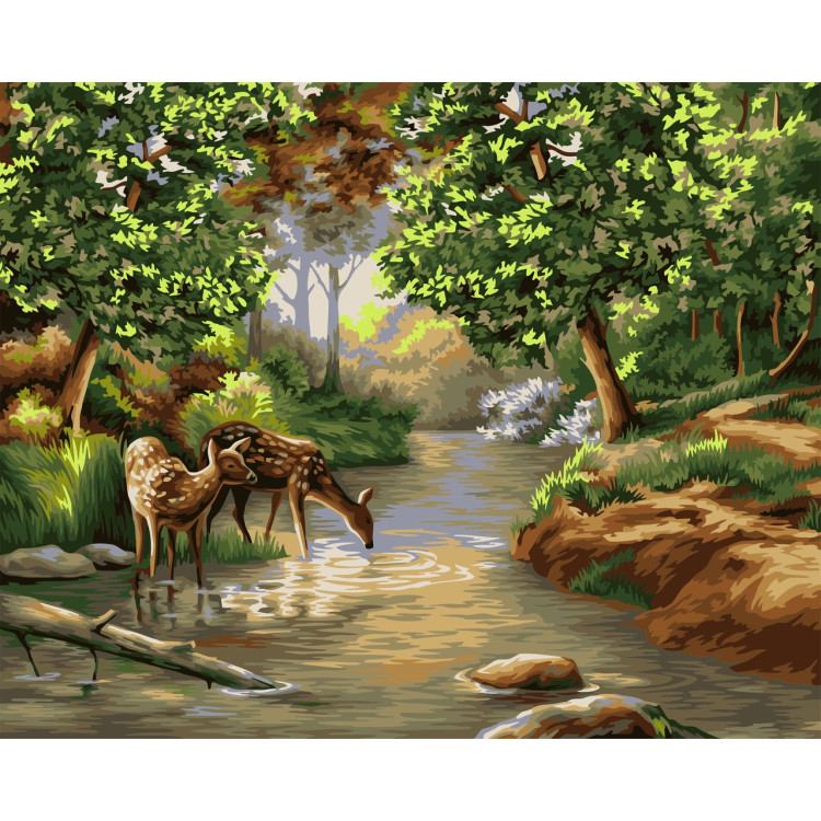 (Eingestellt) Wizardi Malen-nach-Zahlen-Set „Morgen im Wald“ 40x50 cm A092