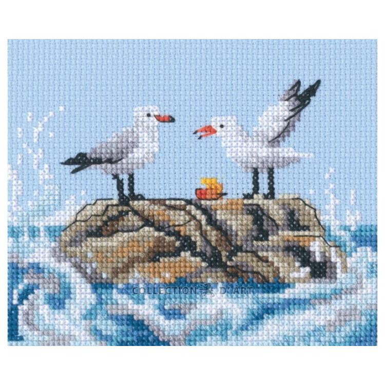 Cross-stitch kit "Seagulls on rock" 12,5 x 11 cm RTOM1106