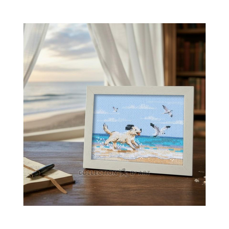 Cross-stitch kits "Dog running on beach" 13x8,5 cm RTOM1108