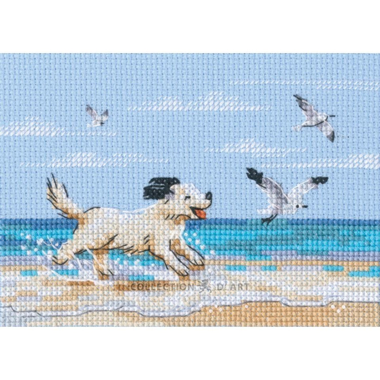 Cross-stitch kits "Dog running on beach" 13x8,5 cm RTOM1108
