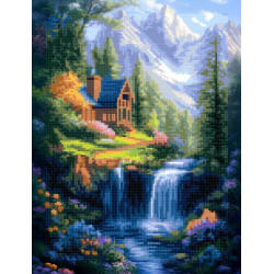 Diamond Painting kit with subframe "House by the waterfall" 30x40 cm VA895
