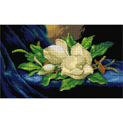 Bedruckter Gobelin "nach Martin Johnson Heade - Riesige Magnolien auf blauem Samt " 30 x 50 cm SA3646