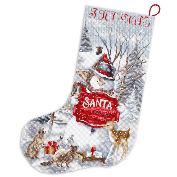 Cross stitch kit "Please stop here Stocking" 25x37 cm SLETIL9999