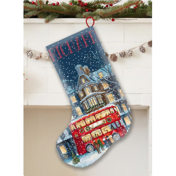 Cross stitch kit "London Christmas Bus Stocking" 23x30 cm L10-003