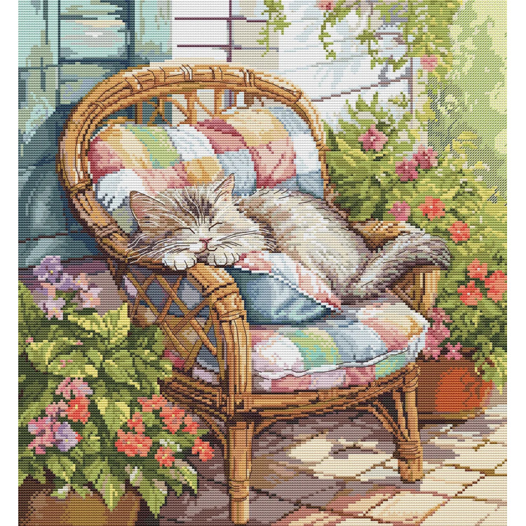Cross stitch kit "Sleeping on the Terrace" 31,5 х 32 cm SANS-87