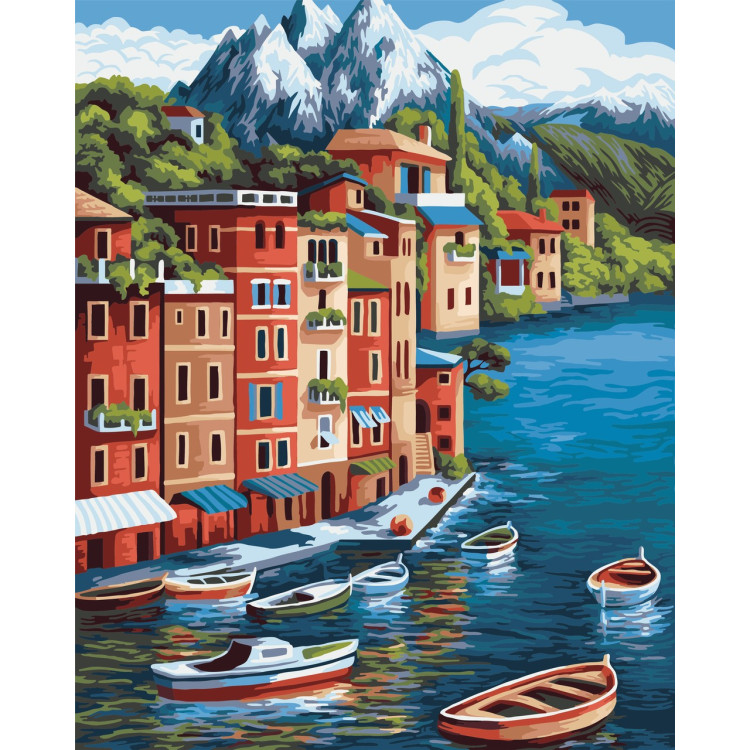 „Wizardi Painting by Numbers Kit Mountain Town“ 40x50 cm A100