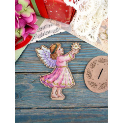 Cross-stich on wooden base "Angel" 15*12*8 cm SO-205