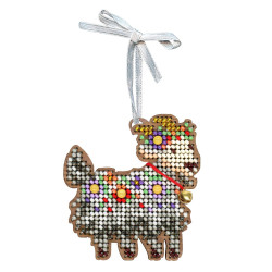 Cross-stich on wooden base "Goat in flowers" 7*7 cm SO-182