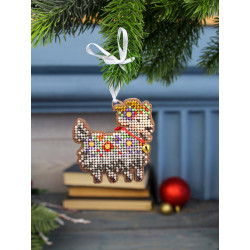 Cross-stich on wooden base "Goat in flowers" 7*7 cm SO-182