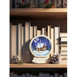 Cross-stich on wooden base "Snow globe. Country house" 14*11*5 cm SO-167