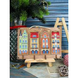 Cross-stich on wooden base "Key holder. Little houses" 16*22 cm SO-165