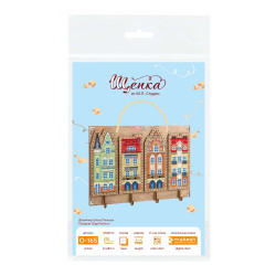 Cross-stich on wooden base "Key holder. Little houses" 16*22 cm SO-165