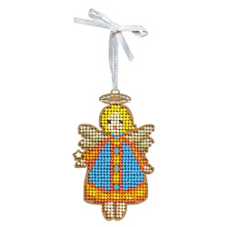 Cross-stich on wooden base "Little Angel in Blue" 9*6 cm SO-158
