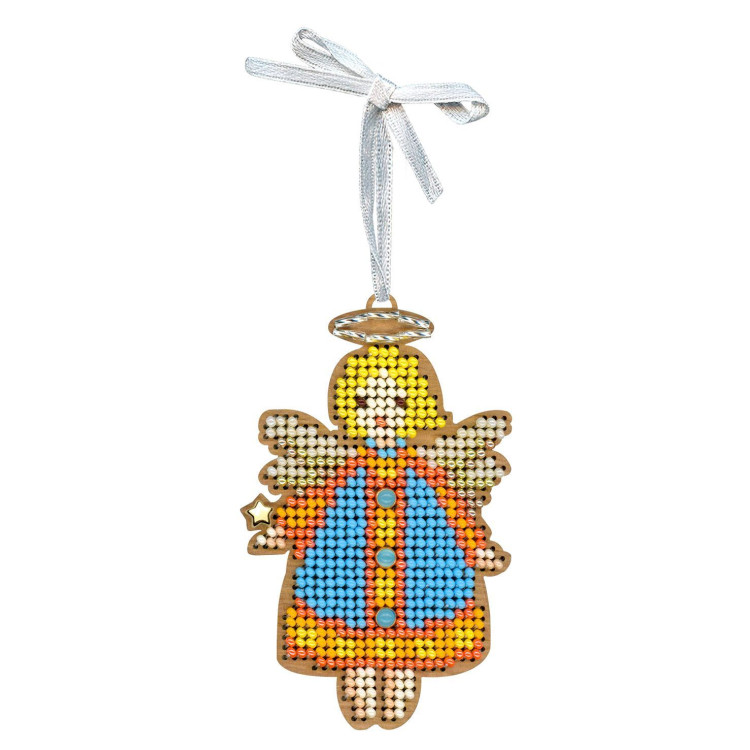 Cross-stich on wooden base "Little Angel in Blue" 9*6 cm SO-158