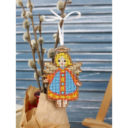 Cross-stich on wooden base "Little Angel in Blue" 9*6 cm SO-158