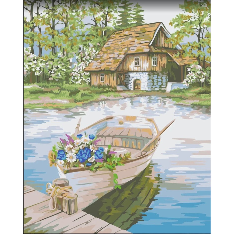 Wizardi painting by number kit. Little boat 40x50 cm A105