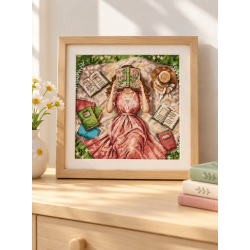 Cross stitch kit  "Books, flowers and dreams" 15.88 x 15.88 cm AVA-P114