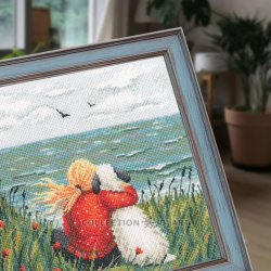 Cross-stitch kit "Girl and dog by the sea" 21.5 x 22 cm RTOM1103