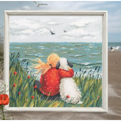 Cross-stitch kit "Girl and dog by the sea" 21.5 x 22 cm RTOM1103